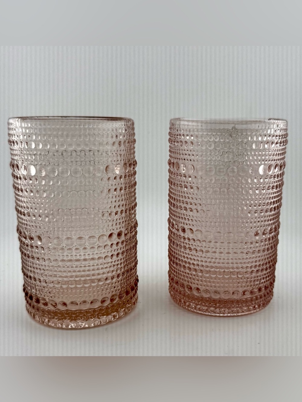 2 Fortessa Juniper pink hobnail glasses. 14oz